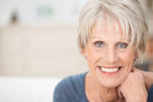 Older woman with dentures in Waterbury.