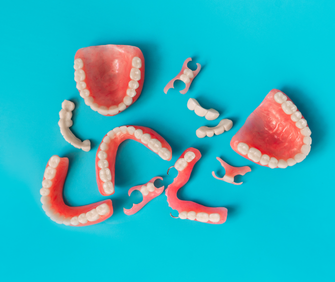 Disassembled dentures